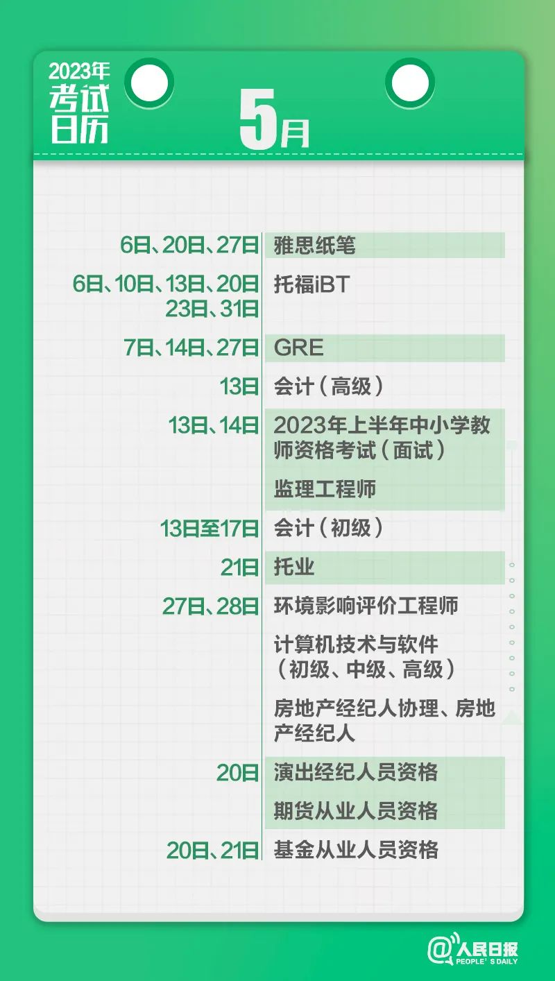 收藏！2023年考試日歷來了
