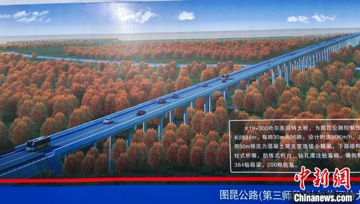 大橋穿越近3000米的原始胡楊林保護區(qū)。圖為工程效果圖。　史玉江 攝