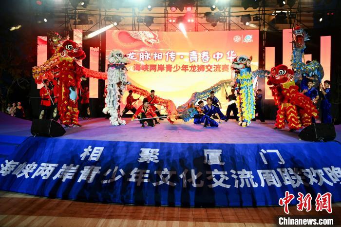 聯(lián)歡晚會上，兩岸青少年同臺呈現(xiàn)龍獅表演?！⊥鯑|明 攝