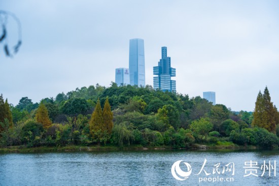 城市地標(biāo)與綠水青山相得益彰。人民網(wǎng) 陽茜攝