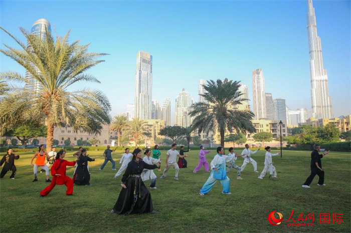 迪拜民眾在練習太極拳。人民網(wǎng) 塔里克·易卜拉欣攝