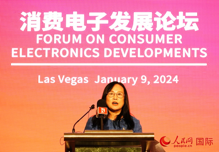 中國機(jī)電產(chǎn)品進(jìn)出口商會副會長劉春致辭。人民網(wǎng)記者 鄧圩攝