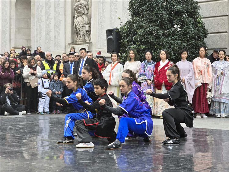 當(dāng)?shù)匚湫g(shù)學(xué)院進(jìn)行武術(shù)表演。張錫琪攝