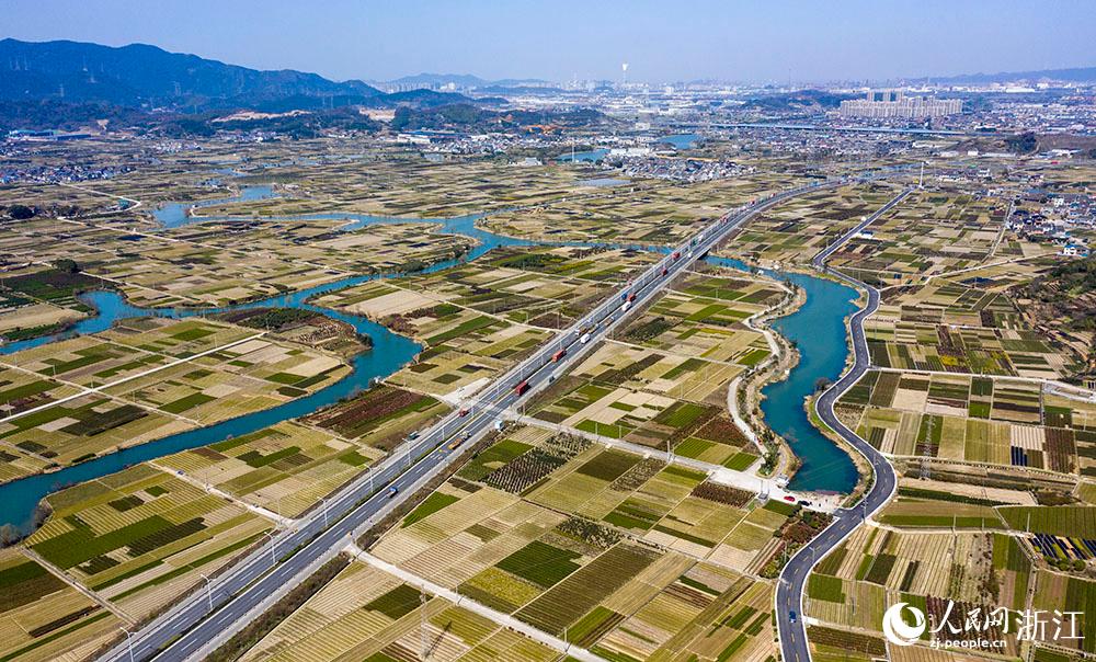寧波市北侖區(qū)柴橋街道的萬畝花田猶如打翻的調(diào)色盤。人民網(wǎng) 章勇濤攝