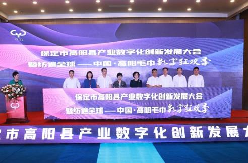 高陽縣產(chǎn)業(yè)數(shù)字化創(chuàng)新發(fā)展大會(huì)暨毛巾數(shù)字狂歡季啟動(dòng)。班靜怡攝