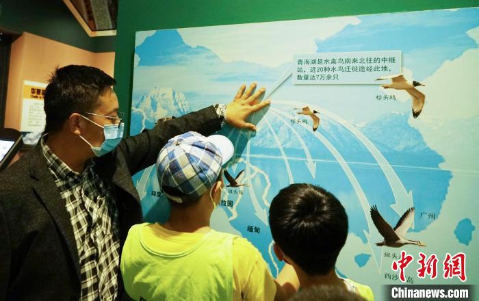 圖為小朋友在青海西寧湟水國家濕地公園科普館內(nèi)參觀學(xué)習(xí)?！●R銘言 攝