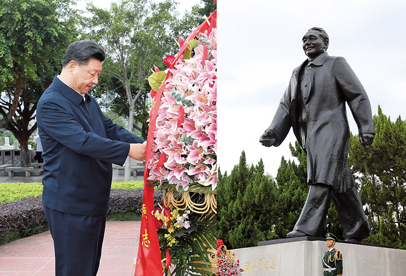 2020年10月14日，習近平總書記向深圳蓮花山公園鄧小平同志銅像敬獻花籃。