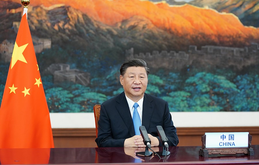 2020年9月22日，國家主席習(xí)近平在第七十五屆聯(lián)合國大會(huì)一般性辯論上發(fā)表重要講話。新華社記者 鞠鵬 攝
