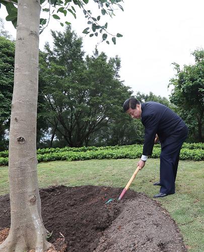 2012年12月7日至11日，習近平在廣東省考察工作。這是8日上午，習近平在深圳蓮花山公園種下一棵高山榕樹。新華社記者 蘭紅光 攝