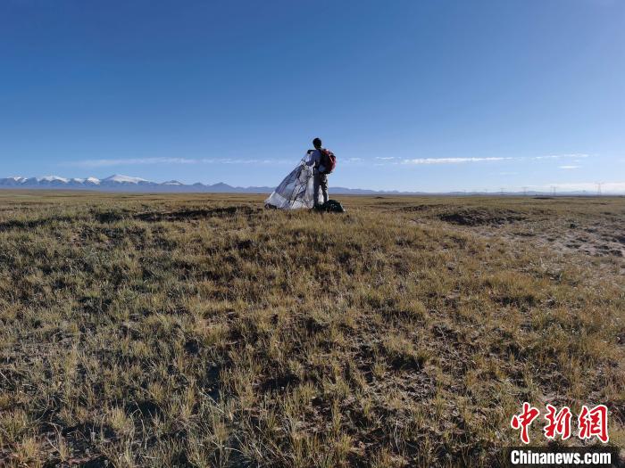 圖為索南達(dá)杰保護(hù)站保護(hù)隊(duì)員在可可西里找到露營的葉某?！∴嚭Ｆ?攝