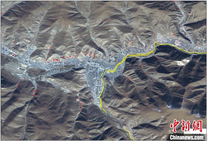 玉樹災(zāi)后重建區(qū)地質(zhì)災(zāi)害治理工程和防洪工程監(jiān)測(cè)結(jié)果。中科院空天院 供圖