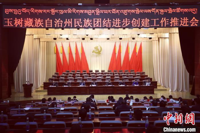 圖為玉樹(shù)州民族團(tuán)結(jié)進(jìn)步創(chuàng)建工作推進(jìn)會(huì)現(xiàn)場(chǎng)。　胡貴龍 攝