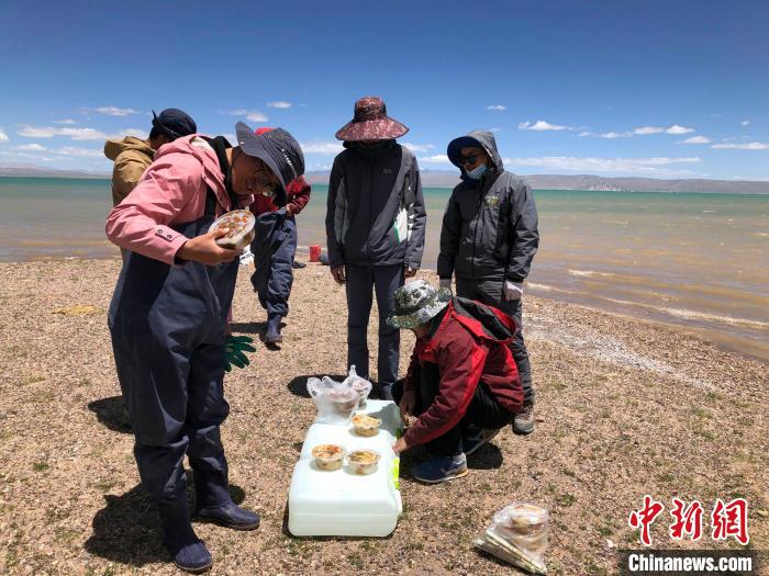 科考隊員在高原湖泊岸邊進餐。　<a target='_blank' ><p  align=