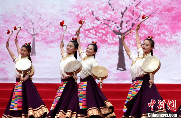 3月28日，西藏林芝第二十屆桃花旅游文化節(jié)開幕式上的文藝表演。　李林 攝