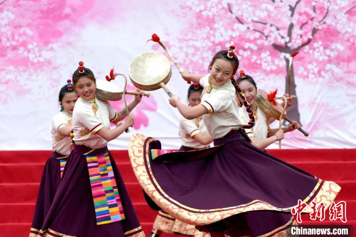 3月28日，西藏林芝第二十屆桃花旅游文化節(jié)開幕式上的文藝表演。　李林 攝
